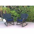 Jeco W00214-R-2-FS011 Windsor Black Resin Wicker Rocker Chair with Blue Cushion, 2PK W00214-R_2-FS011